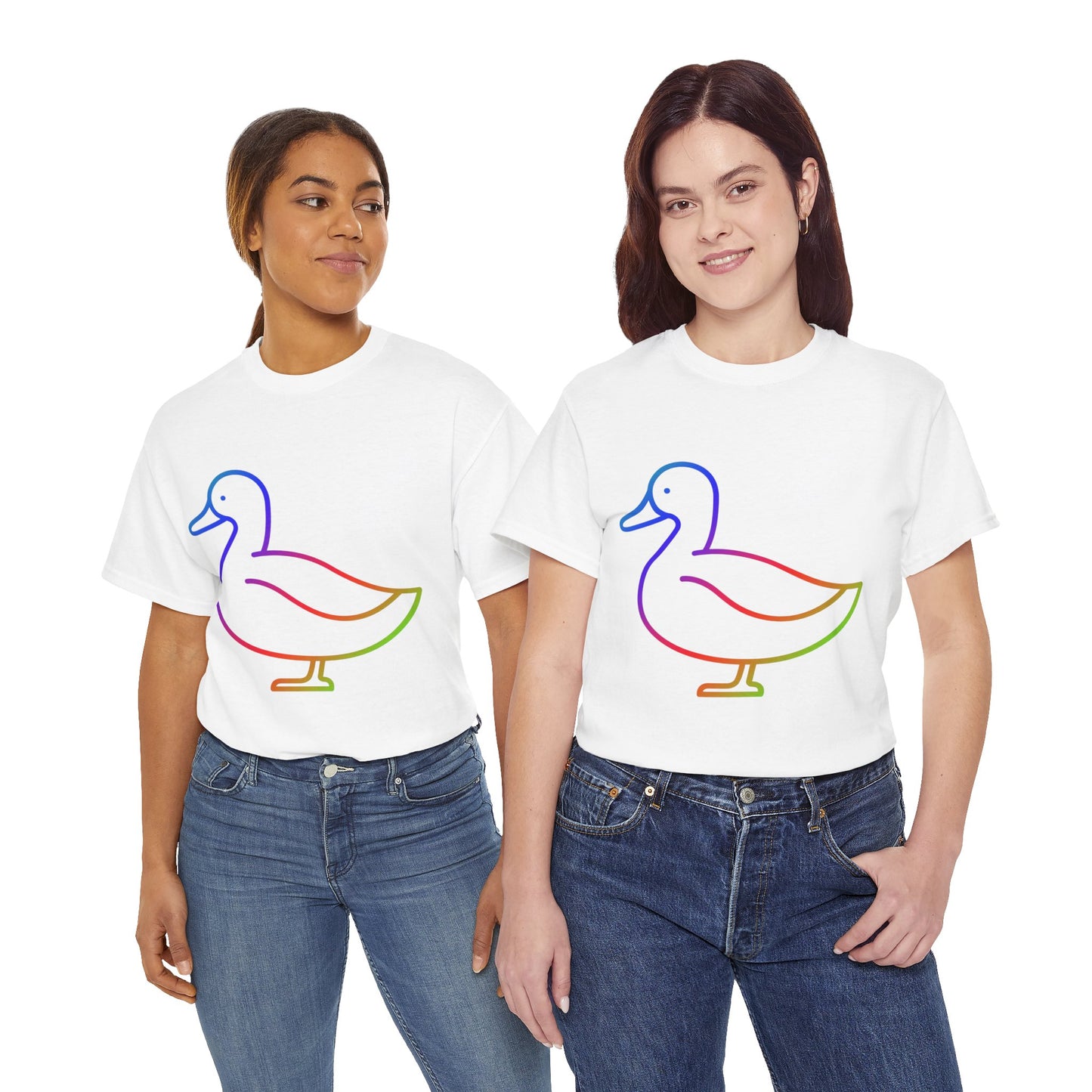 vibrant animal lover t-shirt with colourful rainbow duck outline. Great for as a gift. Great for wildlife adventures.