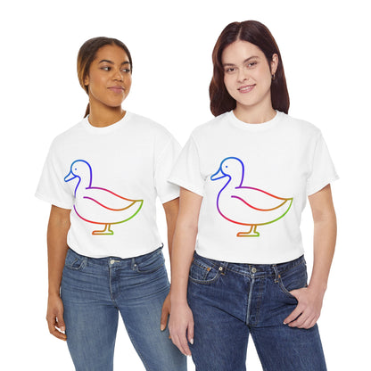 vibrant animal lover t-shirt with colourful rainbow duck outline. Great for as a gift. Great for wildlife adventures.