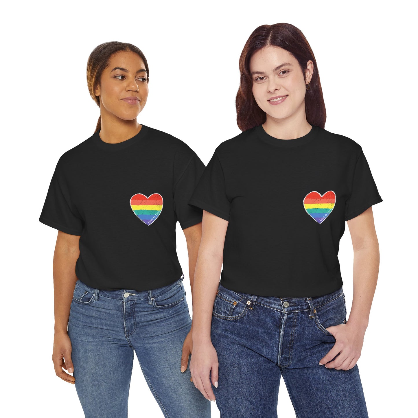 Unisex Heavy Cotton Tee - Love Is Love Rainbow Heart Mini