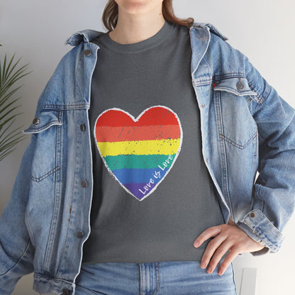 Unisex Heavy Cotton Tee - Love Is Love Rainbow Heart