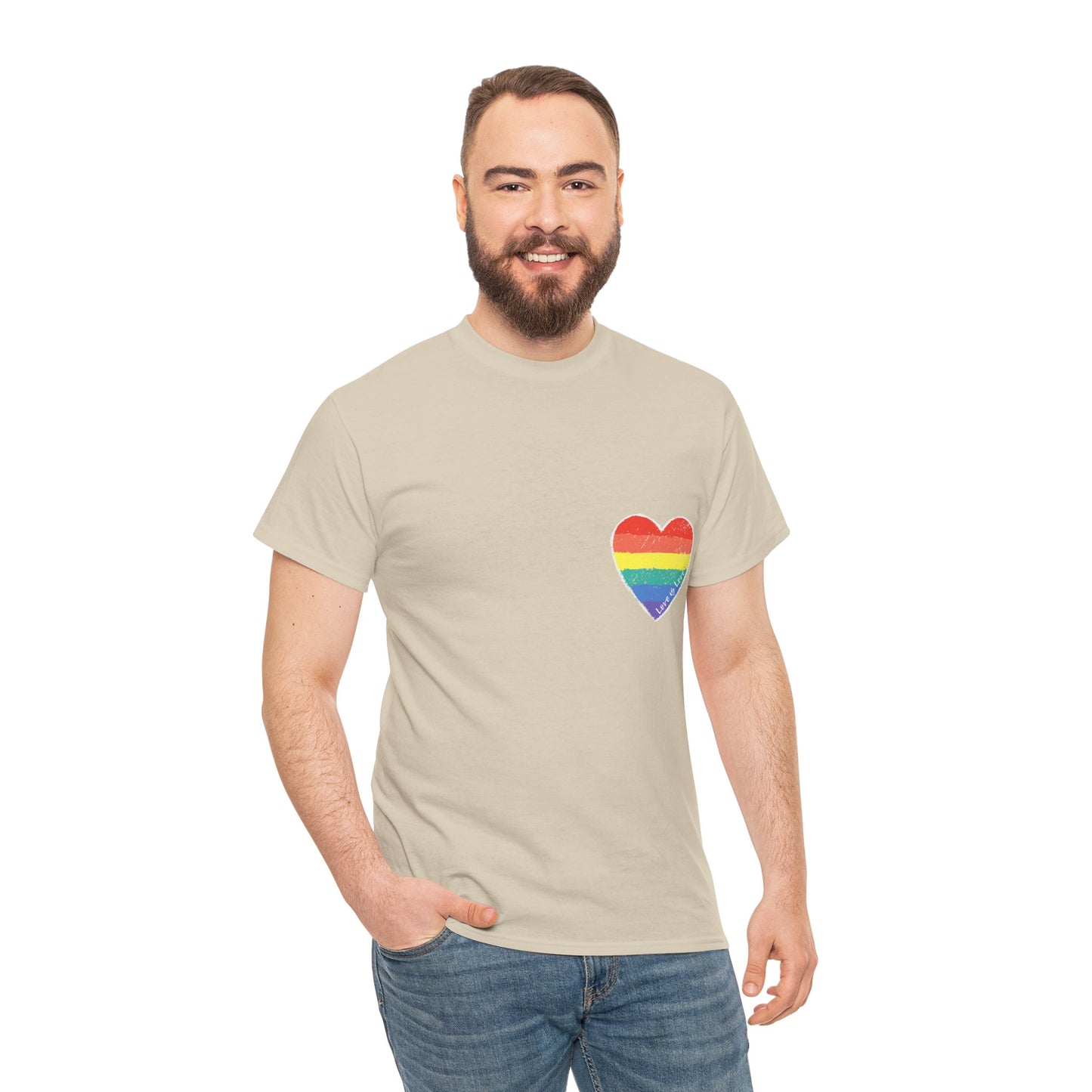 Unisex Heavy Cotton Tee - Love Is Love Rainbow Heart Mini