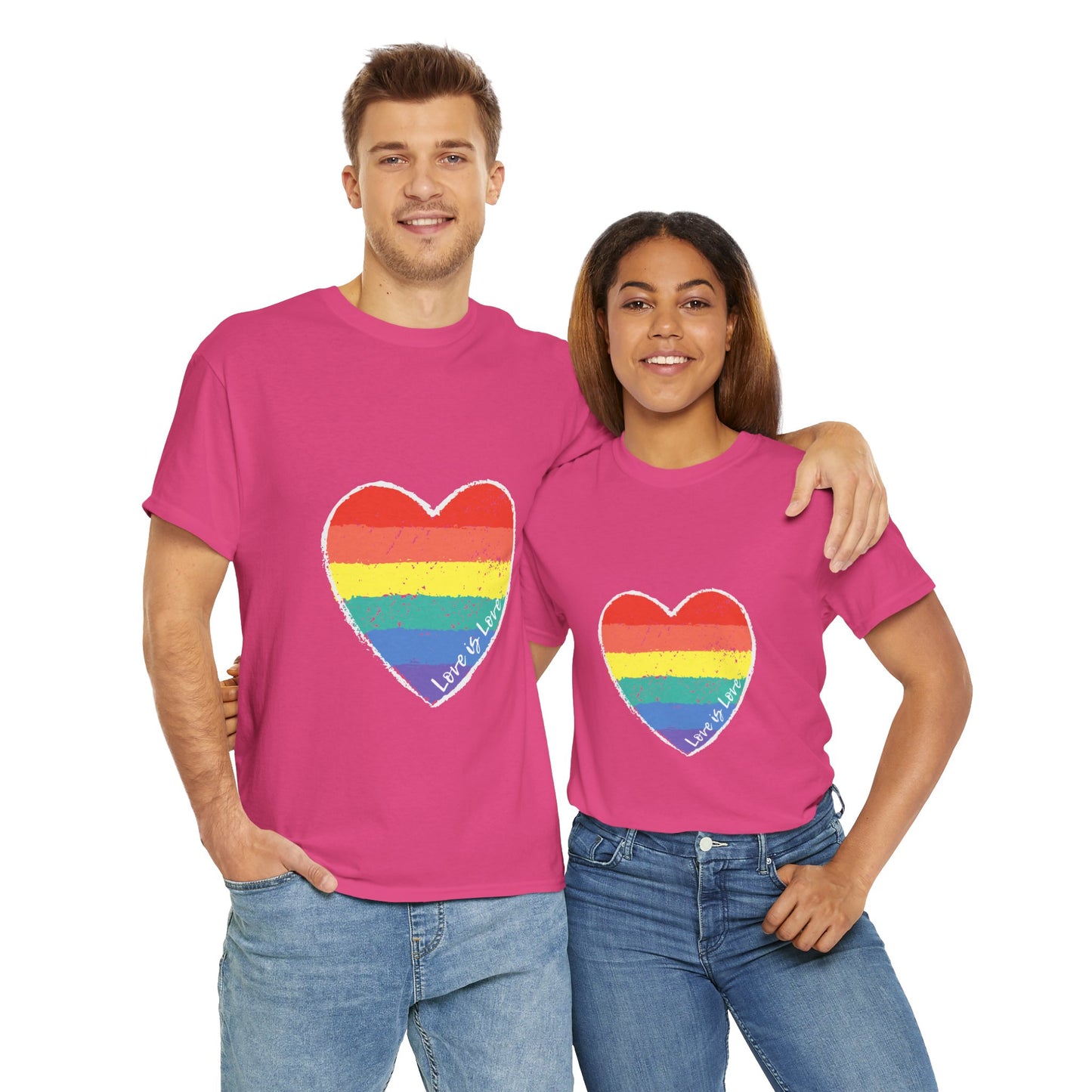 Unisex Heavy Cotton Tee - Love Is Love Rainbow Heart