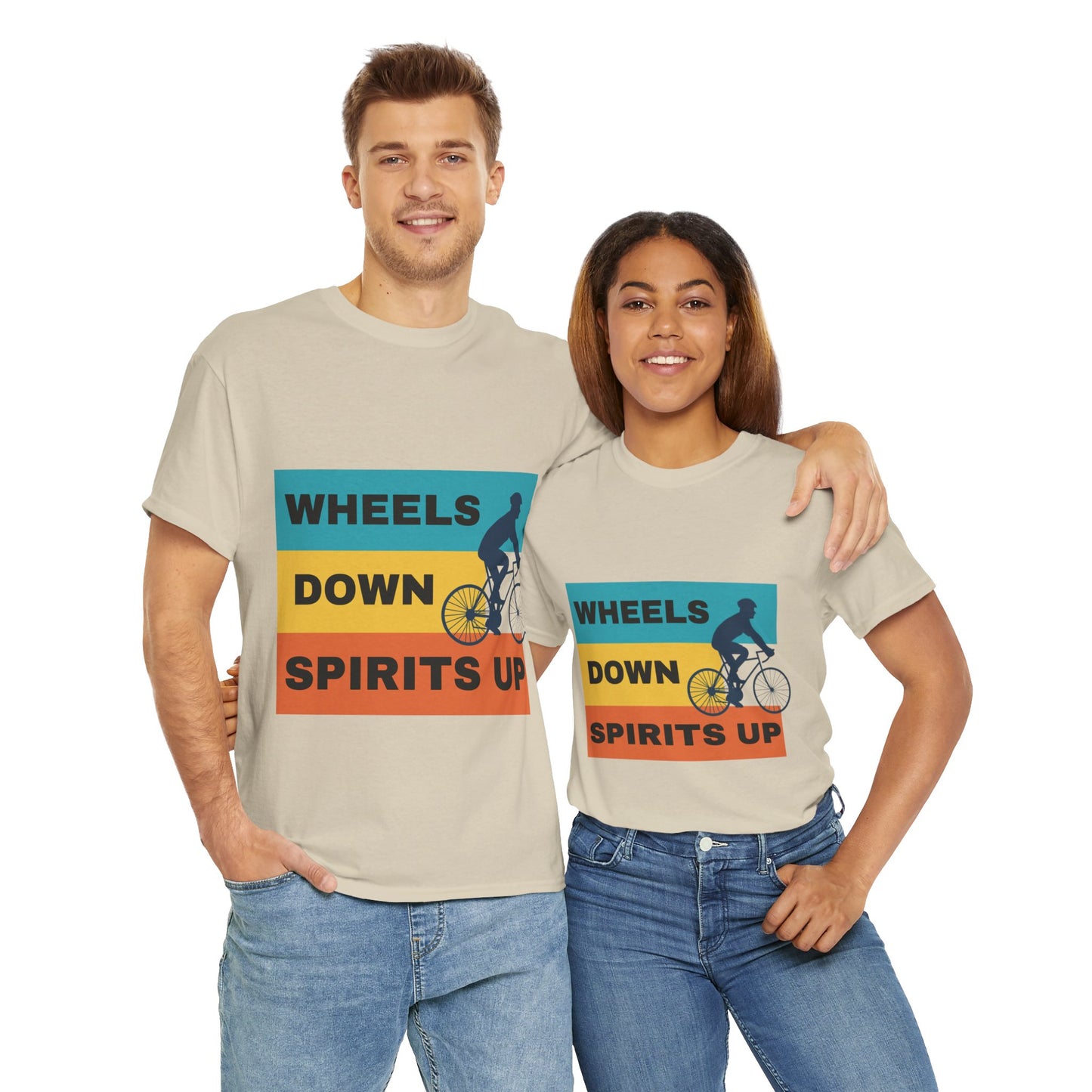 Unisex Heavy Cotton Tee - Wheels Down, Spirits Up