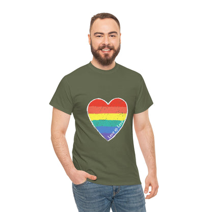 Unisex Heavy Cotton Tee - Love Is Love Rainbow Heart