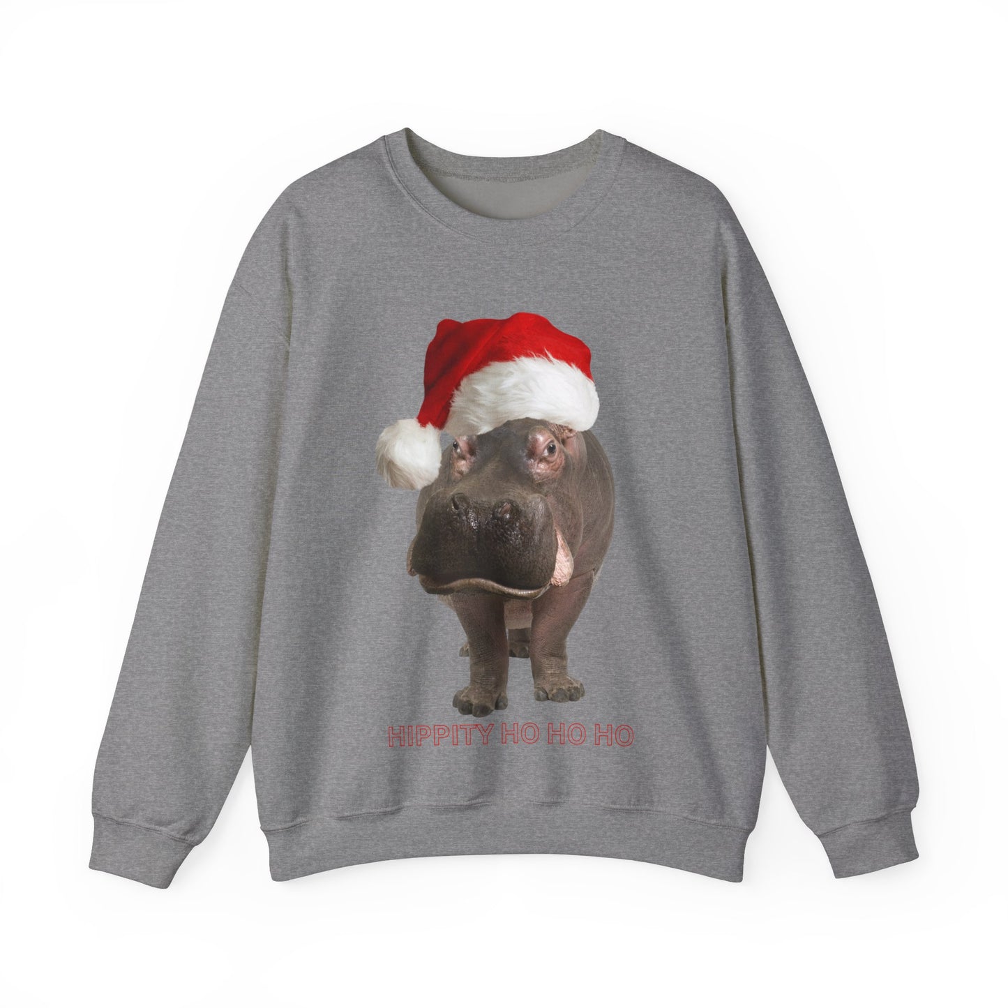 vibrant hippo themed christmas jumper for animal lovers and wildlife lovers. Hippity-ho ho ho