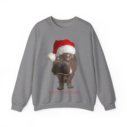 vibrant hippo themed christmas jumper for animal lovers and wildlife lovers. Hippity-ho ho ho