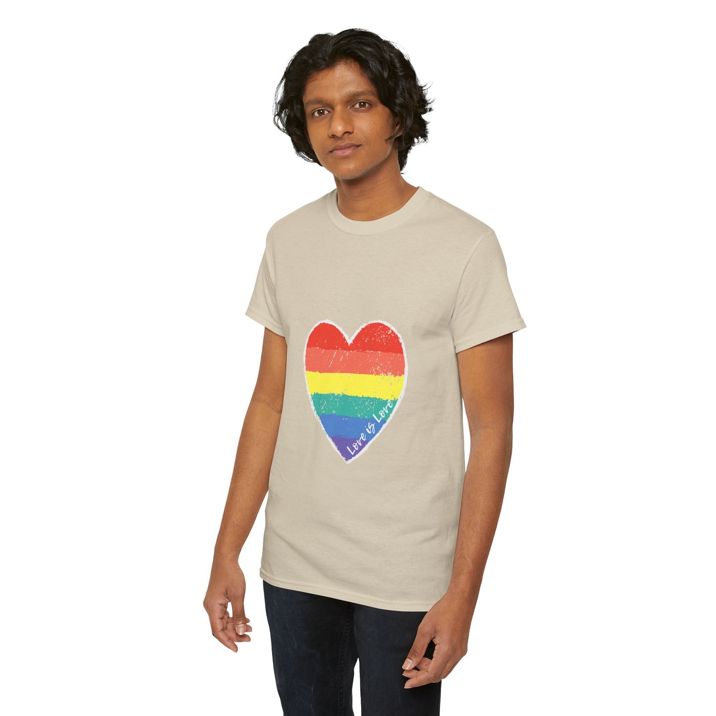 Unisex Heavy Cotton Tee - Love Is Love Rainbow Heart