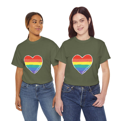 Unisex Heavy Cotton Tee - Love Is Love Rainbow Heart