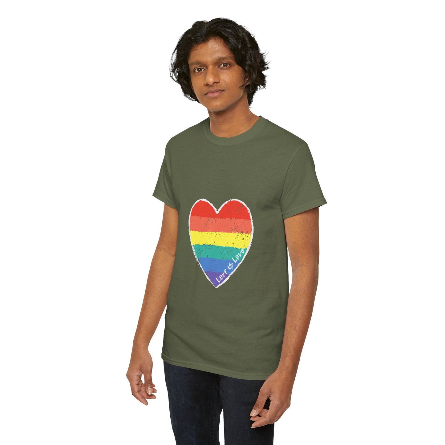 Unisex Heavy Cotton Tee - Love Is Love Rainbow Heart