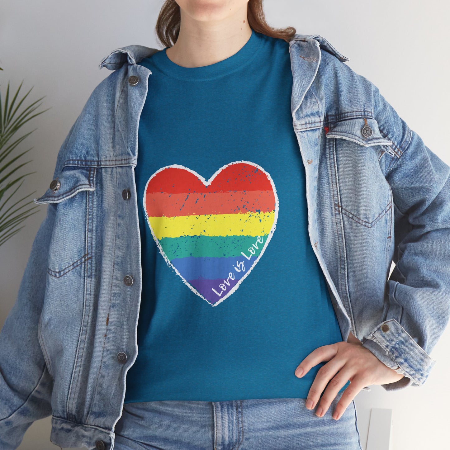 Unisex Heavy Cotton Tee - Love Is Love Rainbow Heart