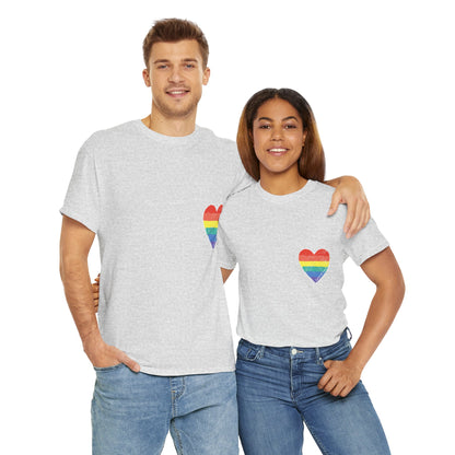 Unisex Heavy Cotton Tee - Love Is Love Rainbow Heart Mini