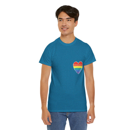 Unisex Heavy Cotton Tee - Love Is Love Rainbow Heart Mini