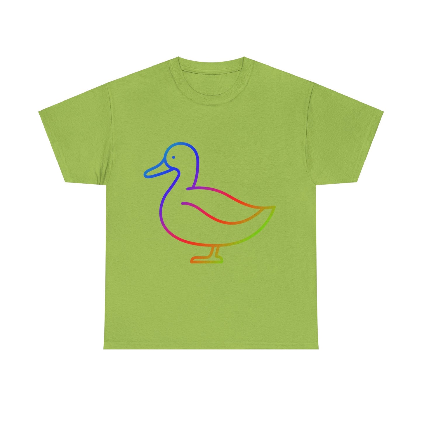 vibrant animal lover t-shirt with colourful rainbow duck outline. Great for as a gift. Great for wildlife adventures.