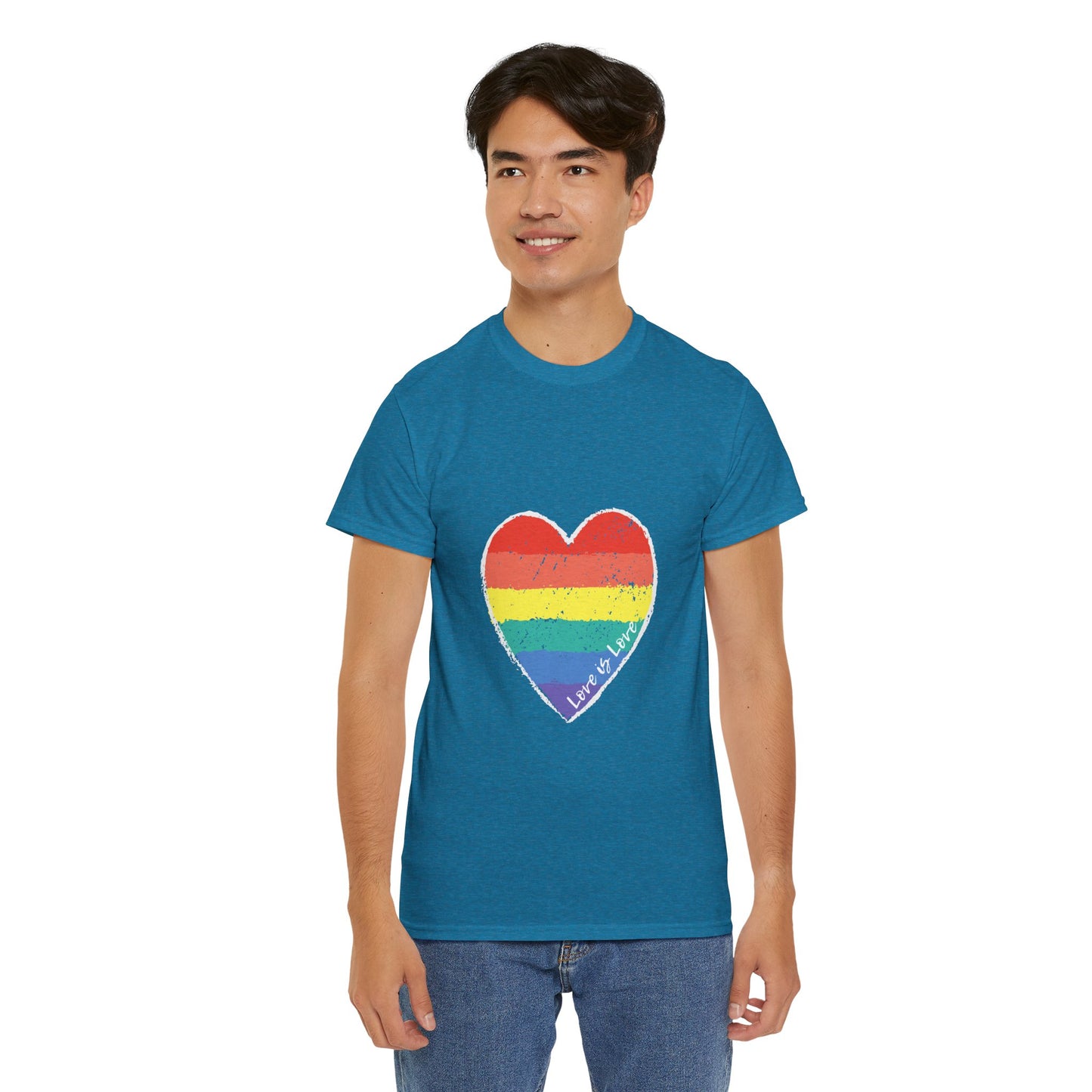 Unisex Heavy Cotton Tee - Love Is Love Rainbow Heart