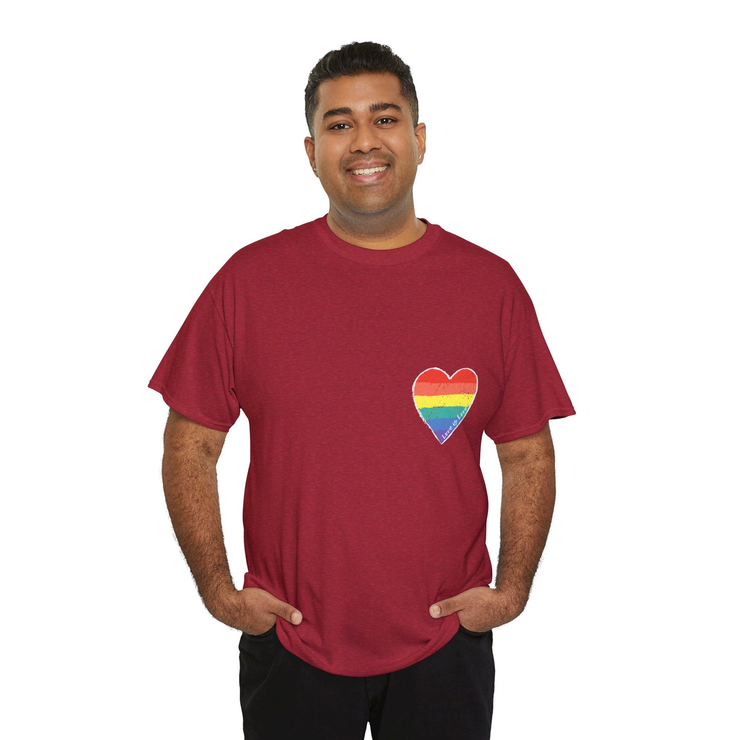 Unisex Heavy Cotton Tee - Love Is Love Rainbow Heart Mini