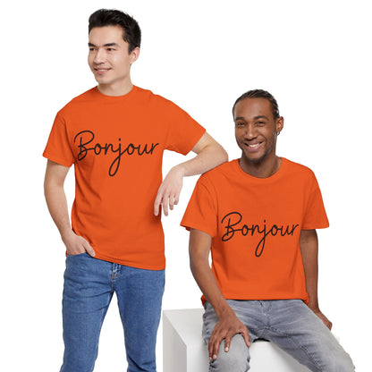 "Bonjour" (French Greeting) Unisex Heavy Cotton Tee