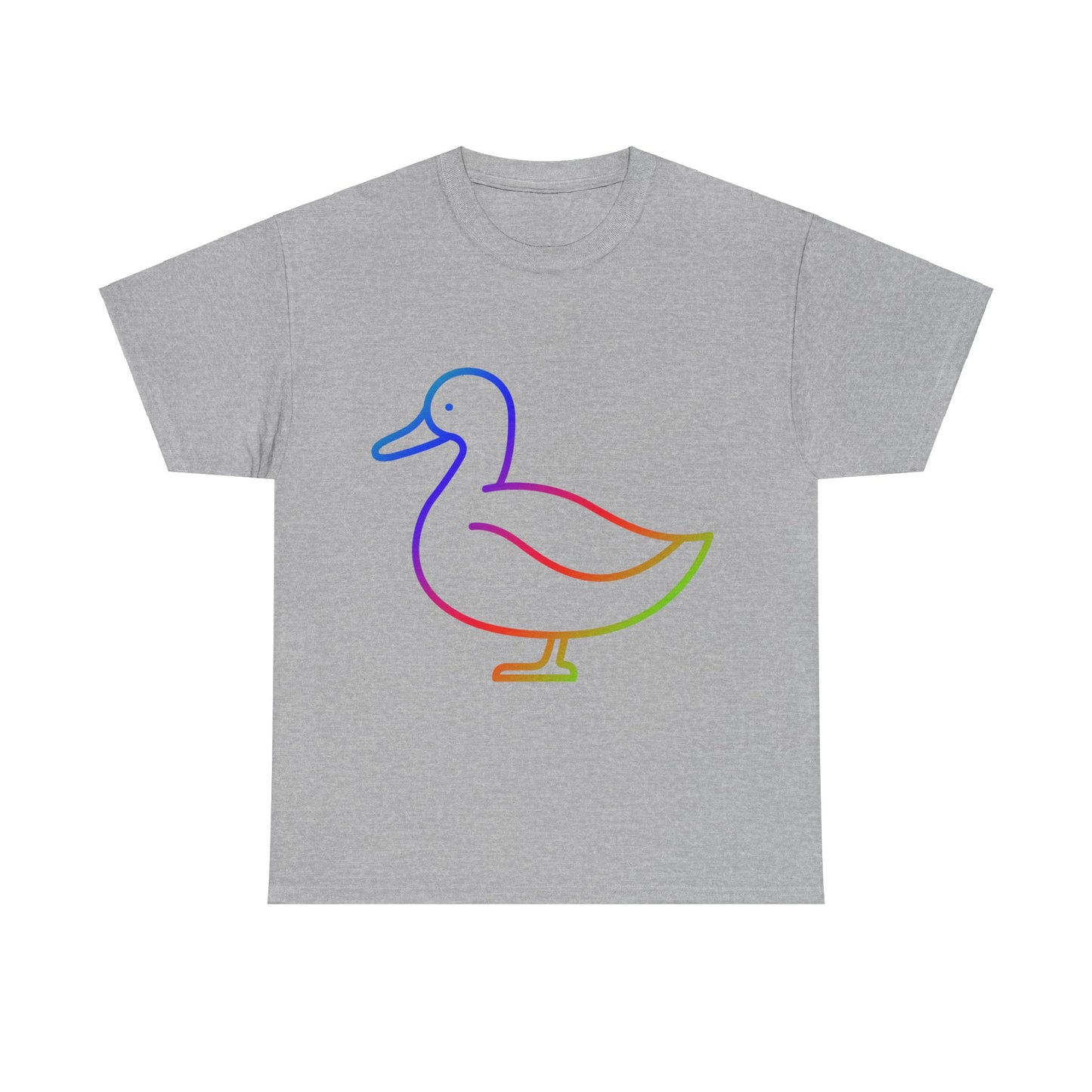 vibrant animal lover t-shirt with colourful rainbow duck outline. Great for as a gift. Great for wildlife adventures.