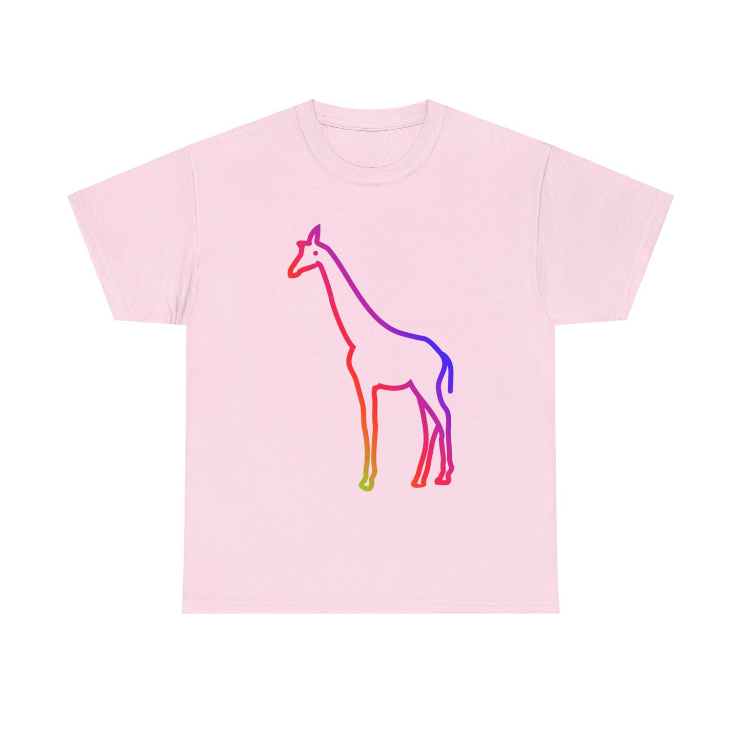 vibrant animal lover t-shirt with colourful rainbow giraffe outline. Great for as a gift. Great for wildlife adventures.