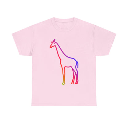 vibrant animal lover t-shirt with colourful rainbow giraffe outline. Great for as a gift. Great for wildlife adventures.