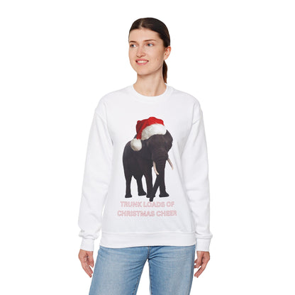 vibrant Elephant themed christmas jumper for animal lovers and wildlife lovers. trunk loads of Christmas Cheer