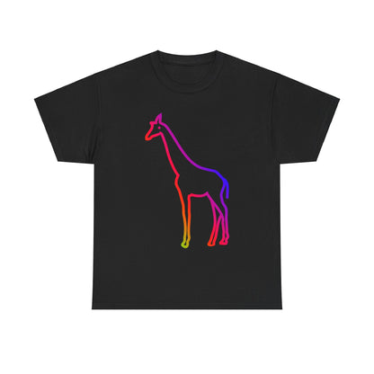 vibrant animal lover t-shirt with colourful rainbow giraffe outline. Great for as a gift. Great for wildlife adventures.