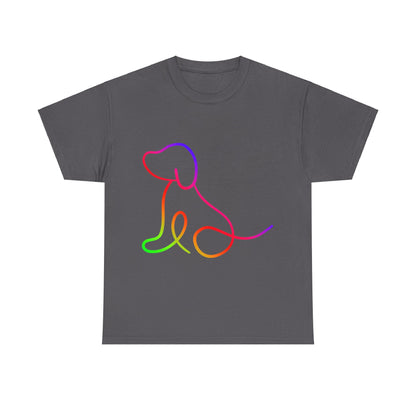 vibrant animal lover t-shirt with colourful rainbow dog outline. Great for as a gift. Great for wildlife adventures.