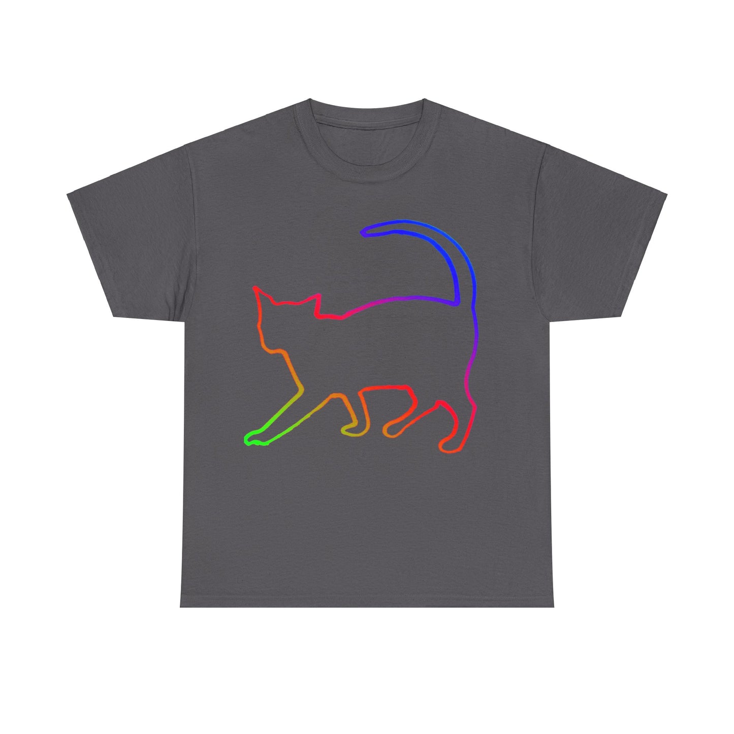 vibrant animal lover t-shirt with colourful rainbow cat outline. Great for as a gift.