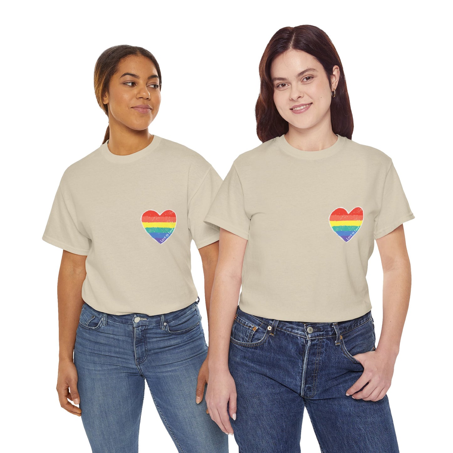 Unisex Heavy Cotton Tee - Love Is Love Rainbow Heart Mini