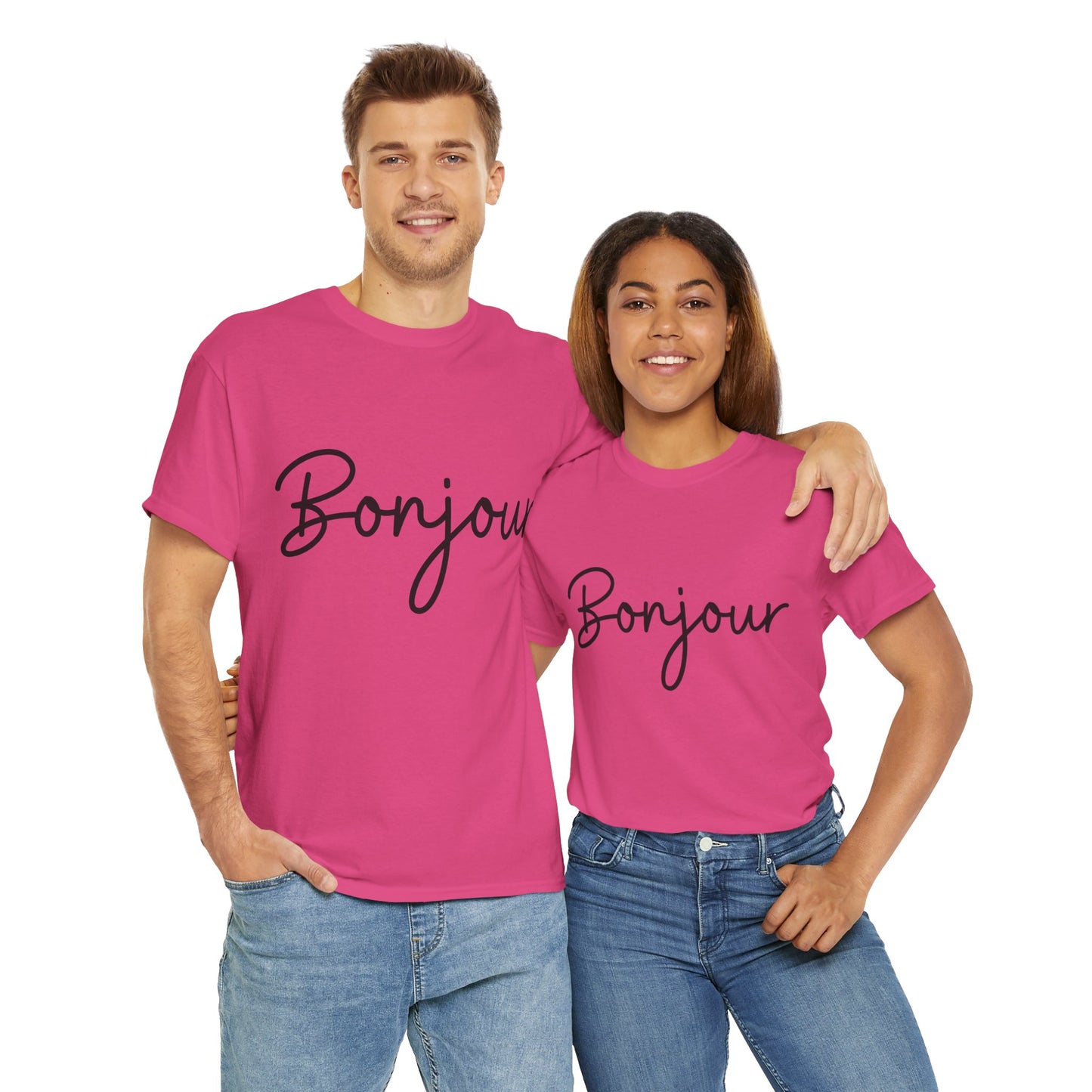 "Bonjour" (French Greeting) Unisex Heavy Cotton Tee