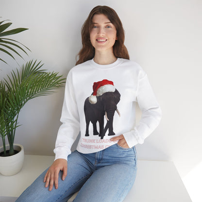 vibrant Elephant themed christmas jumper for animal lovers and wildlife lovers. trunk loads of Christmas Cheer