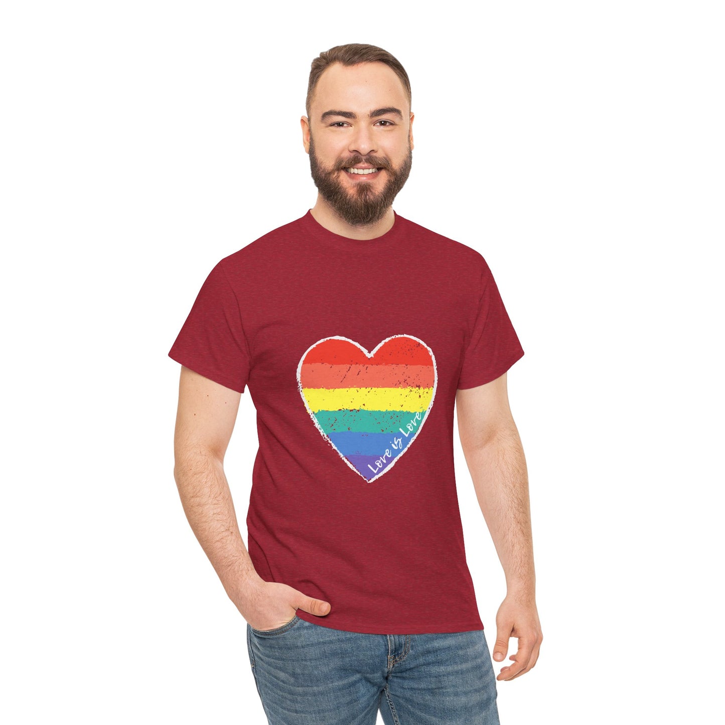 Unisex Heavy Cotton Tee - Love Is Love Rainbow Heart