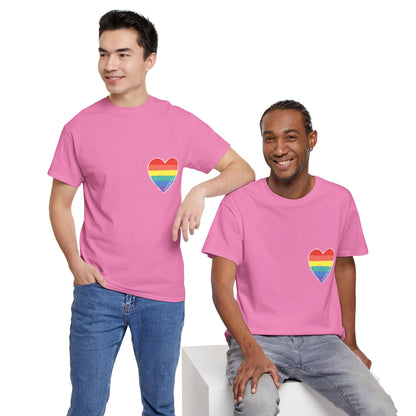 Unisex Heavy Cotton Tee - Love Is Love Rainbow Heart Mini