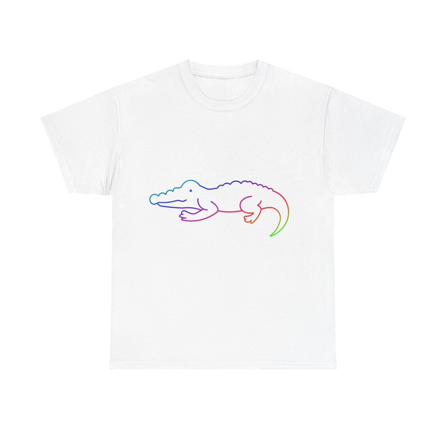 vibrant animal lover t-shirt with colourful rainbow crocodile outline. Great for as a gift. Great for wildlife adventures.