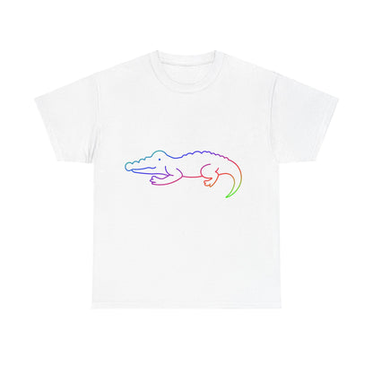 vibrant animal lover t-shirt with colourful rainbow crocodile outline. Great for as a gift. Great for wildlife adventures.