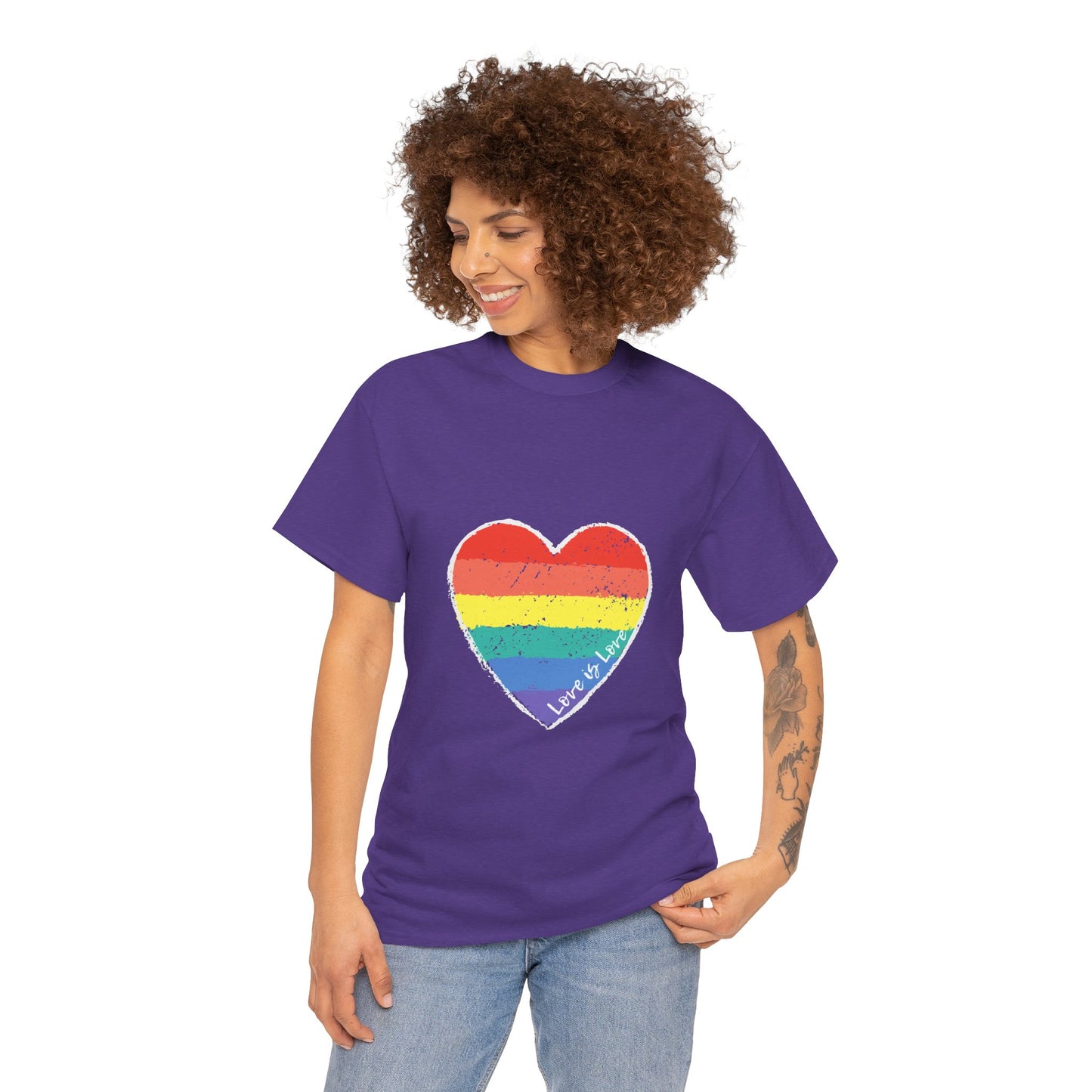 Unisex Heavy Cotton Tee - Love Is Love Rainbow Heart