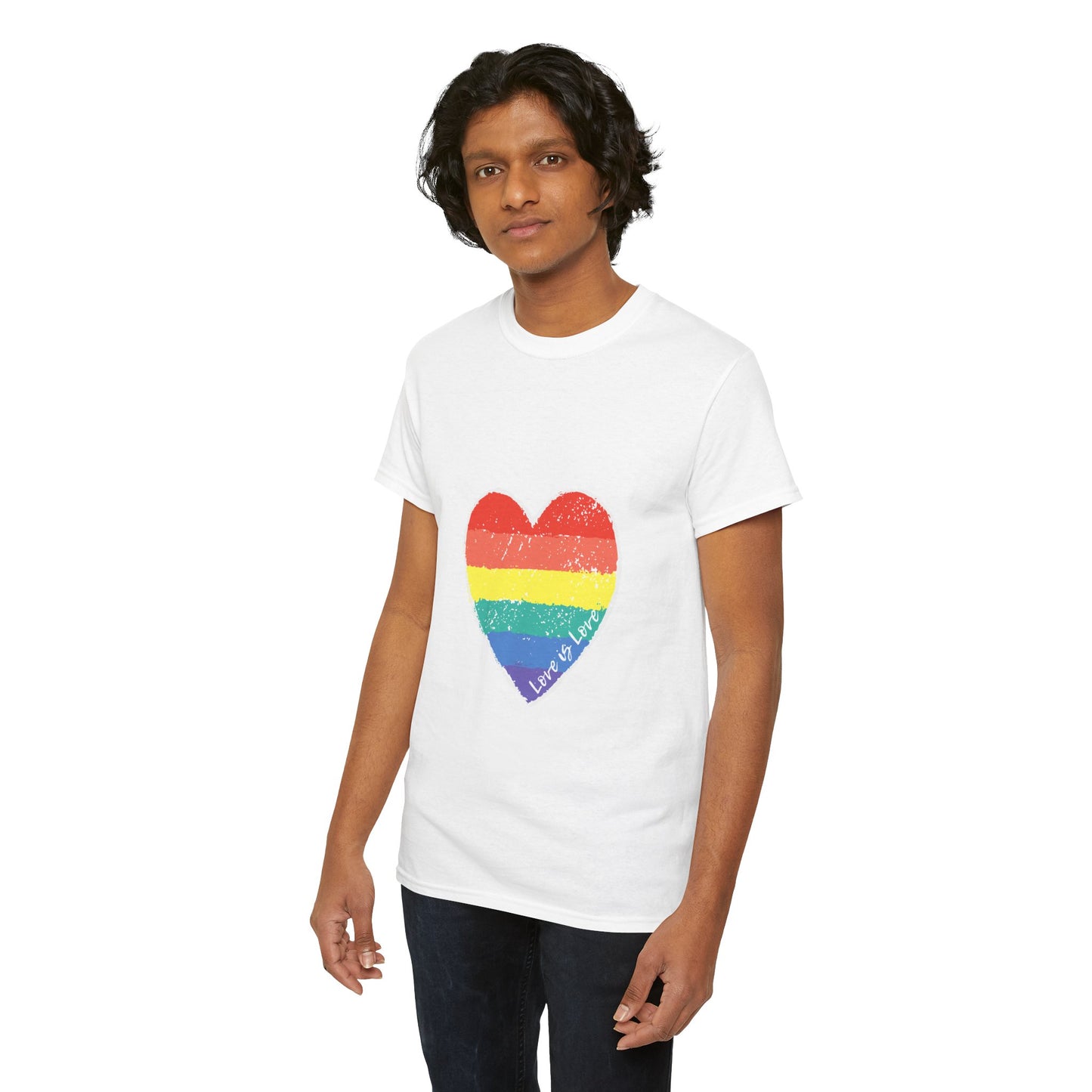 Unisex Heavy Cotton Tee - Love Is Love Rainbow Heart