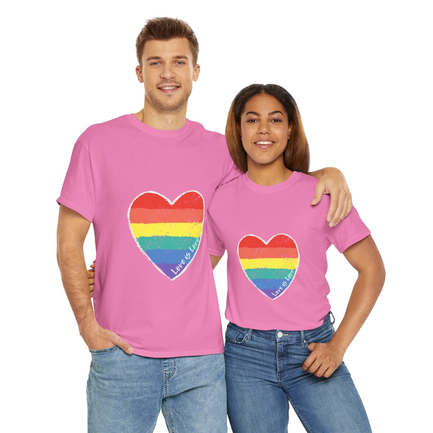 Unisex Heavy Cotton Tee - Love Is Love Rainbow Heart