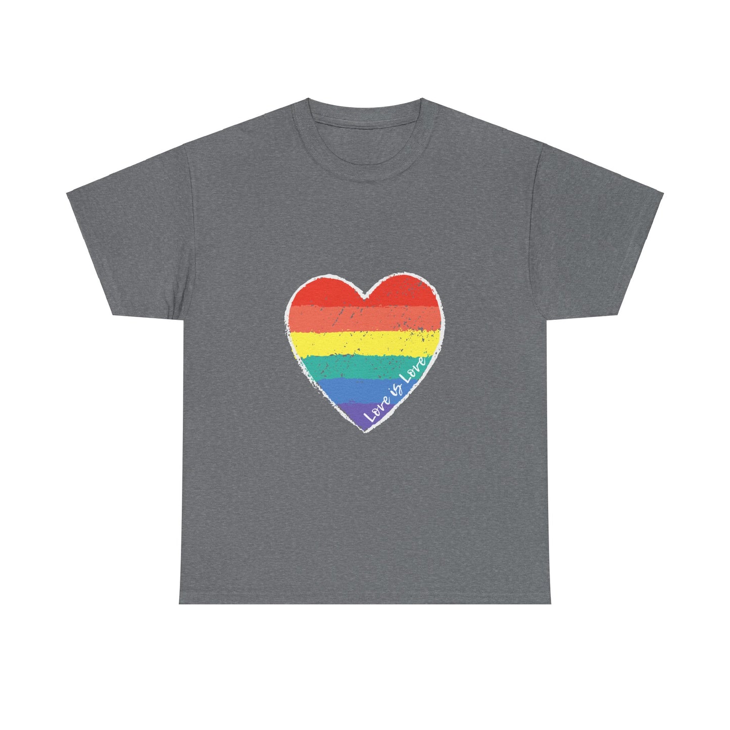 Unisex Heavy Cotton Tee - Love Is Love Rainbow Heart