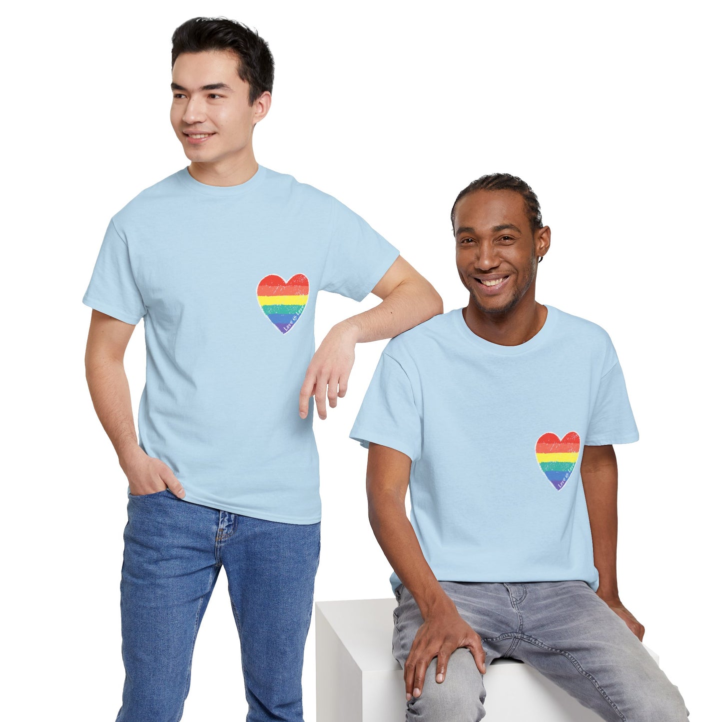 Unisex Heavy Cotton Tee - Love Is Love Rainbow Heart Mini