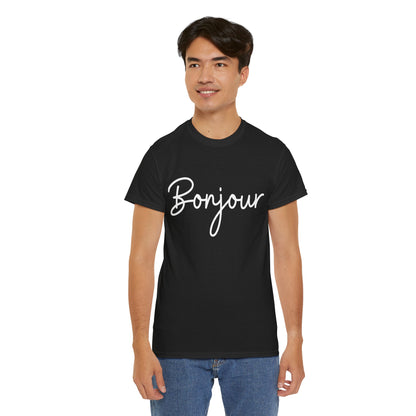 "Bonjour" & "Au Revoir" (French Greetings) Unisex Heavy Cotton Tee