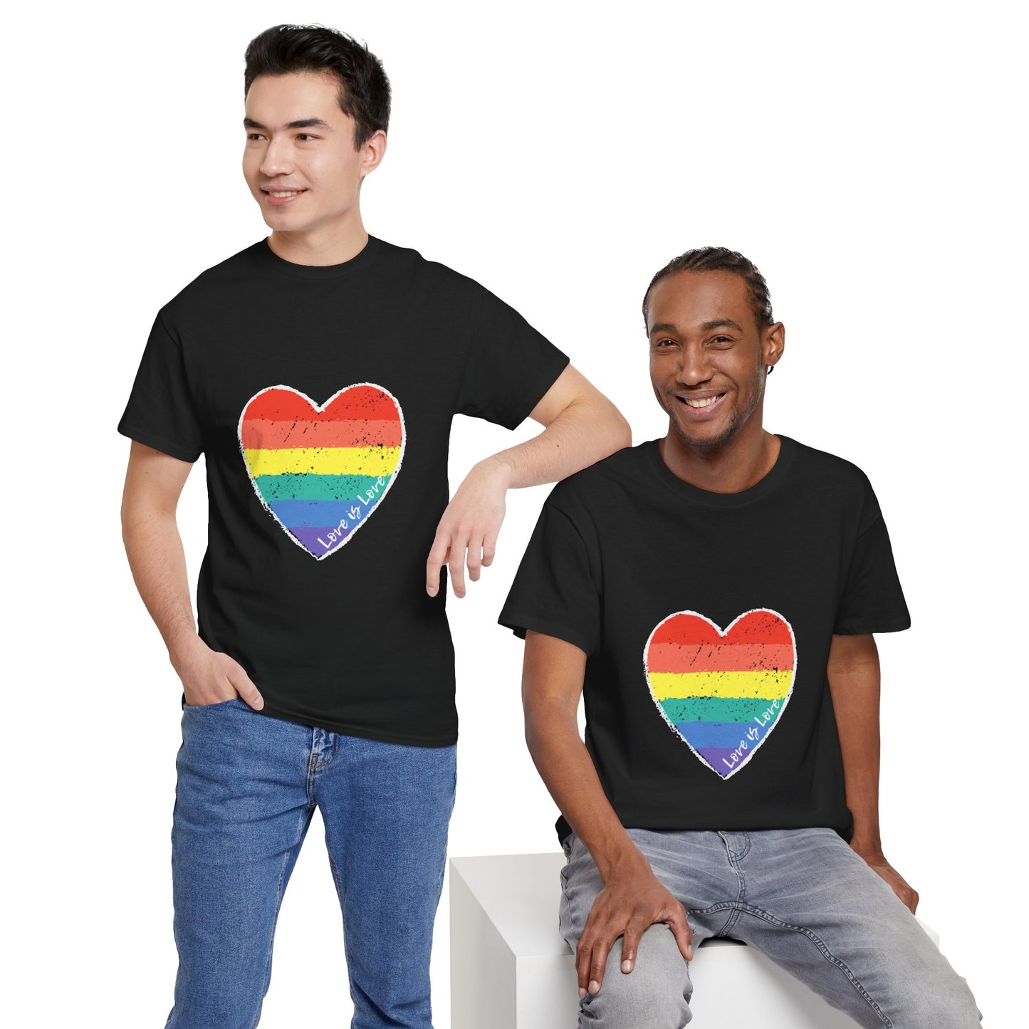 Unisex Heavy Cotton Tee - Love Is Love Rainbow Heart