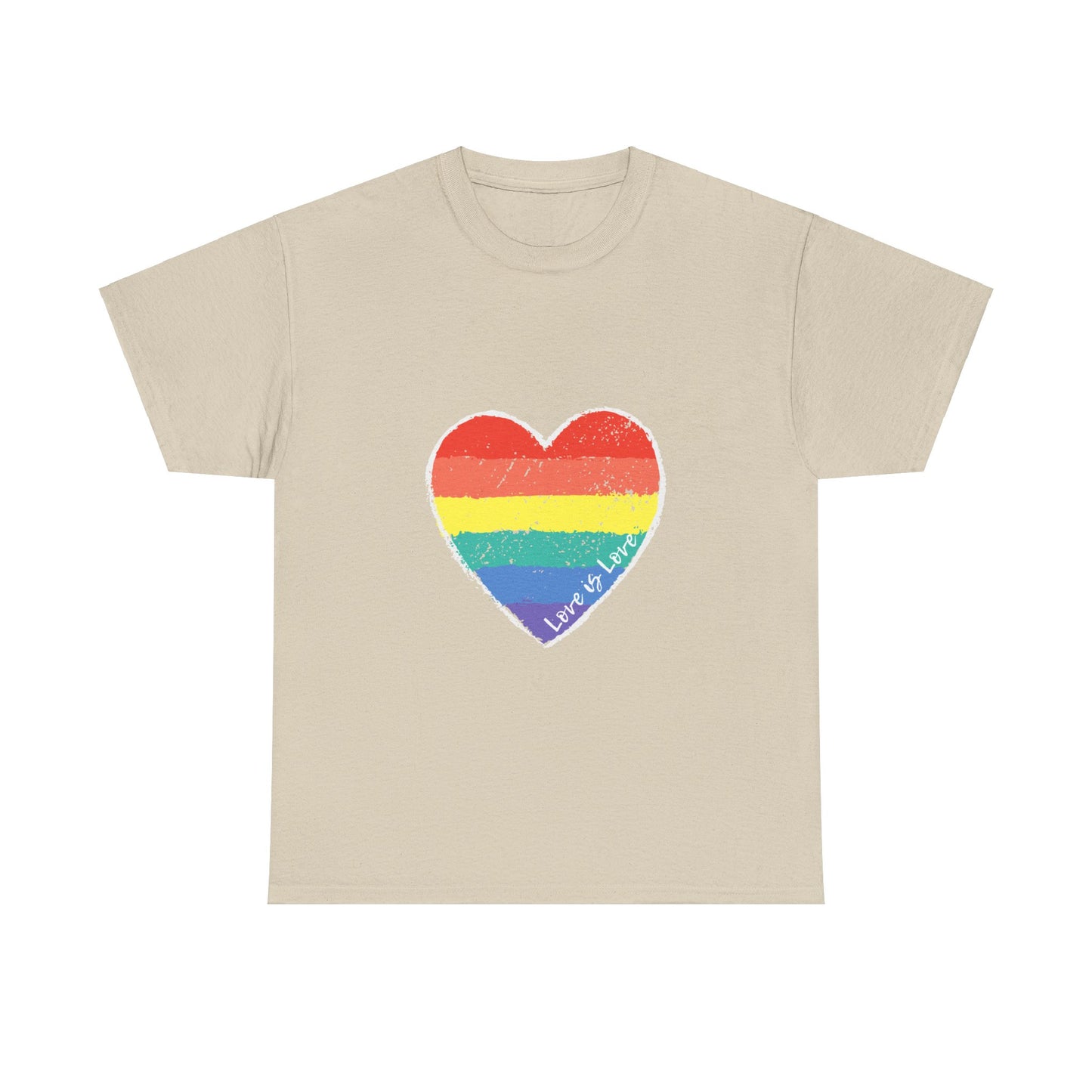 Unisex Heavy Cotton Tee - Love Is Love Rainbow Heart