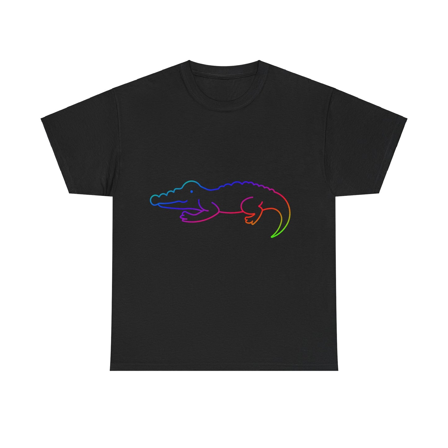 vibrant animal lover t-shirt with colourful rainbow crocodile outline. Great for as a gift. Great for wildlife adventures.