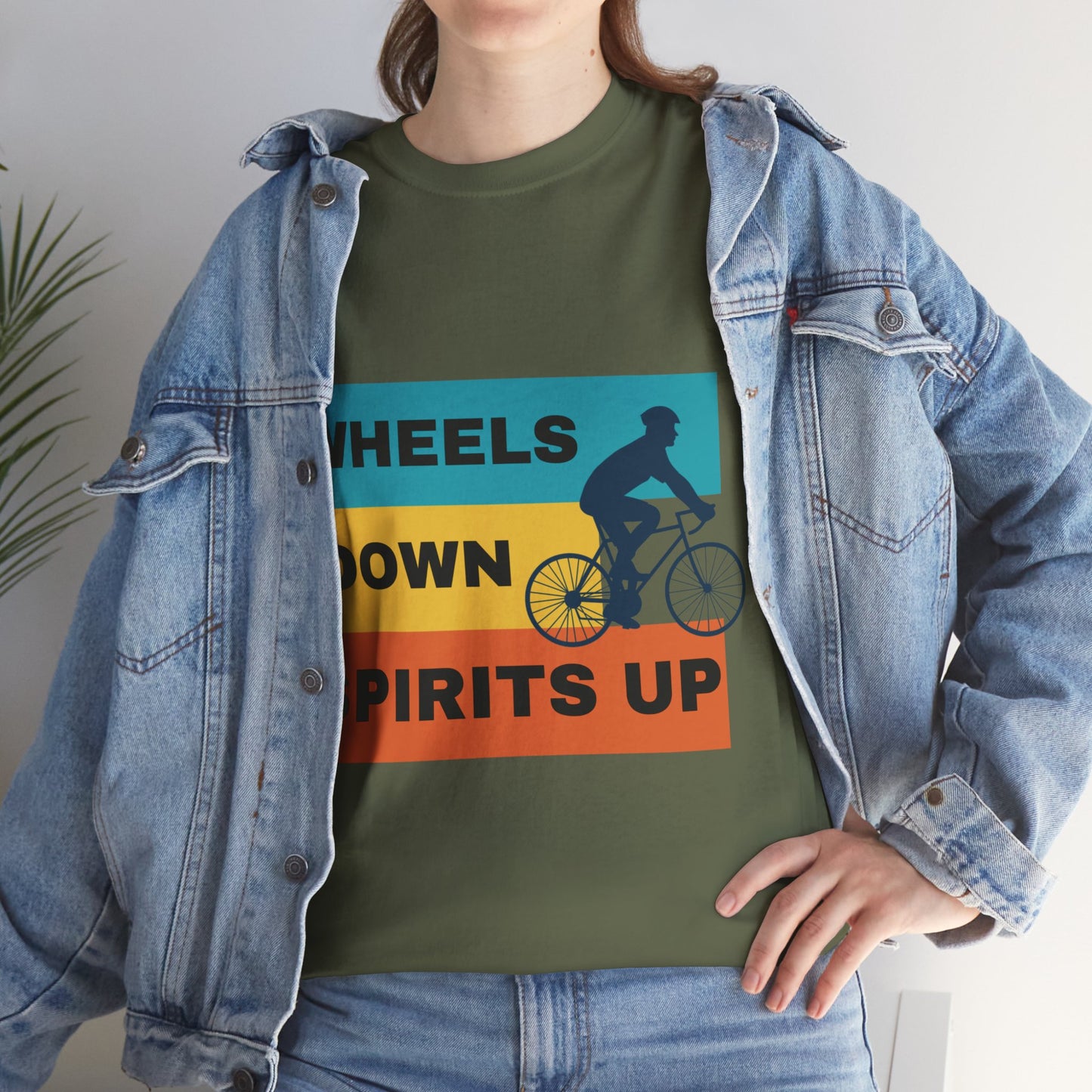 Unisex Heavy Cotton Tee - Wheels Down, Spirits Up