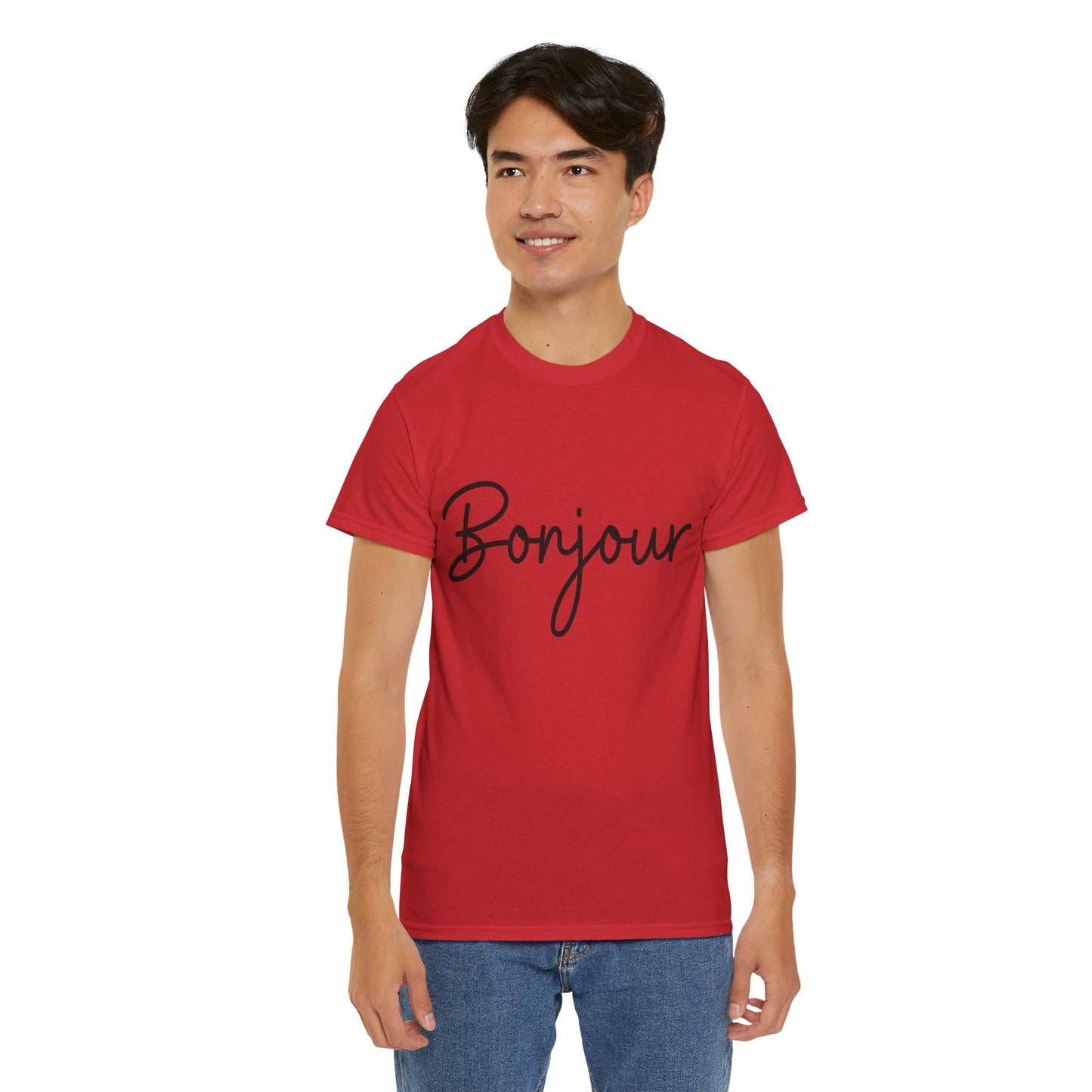 "Bonjour" (French Greeting) Unisex Heavy Cotton Tee