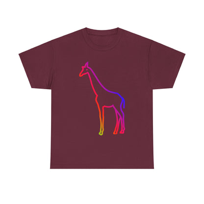 vibrant animal lover t-shirt with colourful rainbow giraffe outline. Great for as a gift. Great for wildlife adventures.