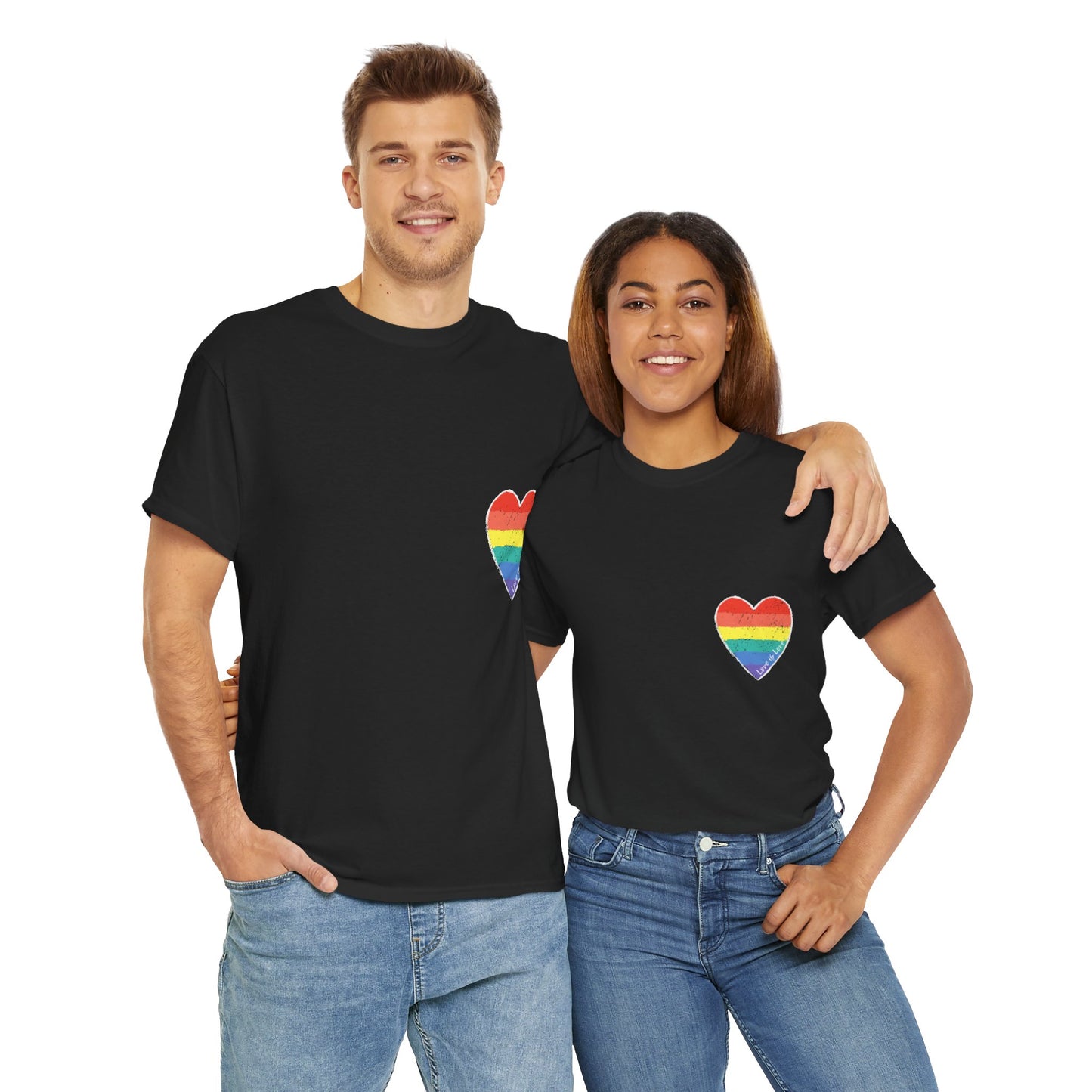 Unisex Heavy Cotton Tee - Love Is Love Rainbow Heart Mini