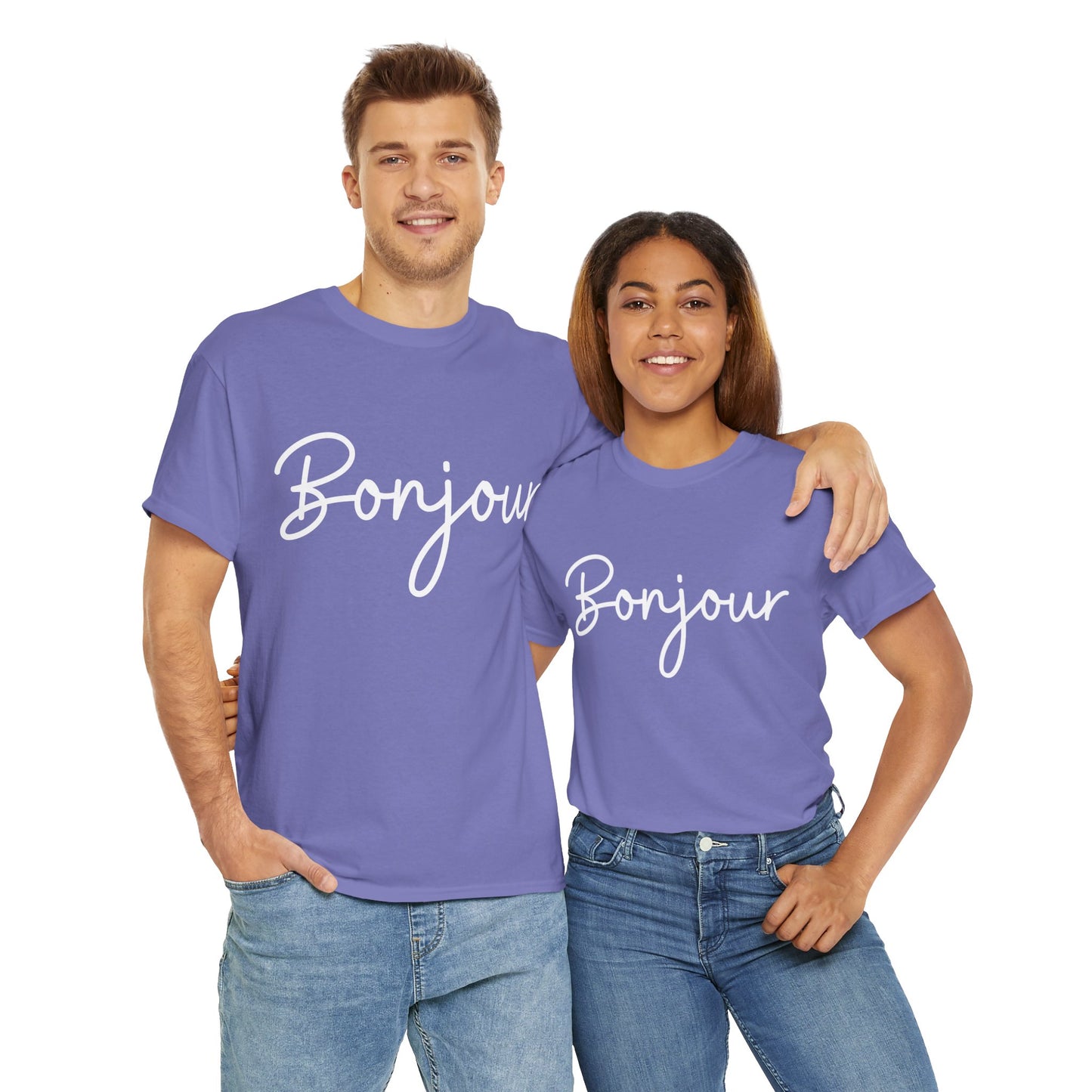 "Bonjour" & "Au Revoir" (French Greetings) Unisex Heavy Cotton Tee