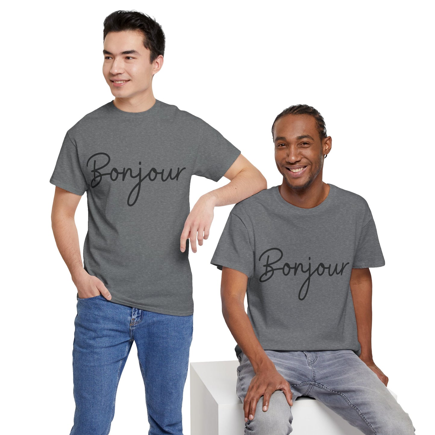 "Bonjour" (French Greeting) Unisex Heavy Cotton Tee