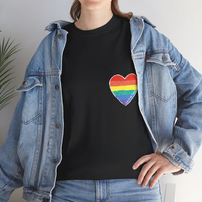 Unisex Heavy Cotton Tee - Love Is Love Rainbow Heart Mini